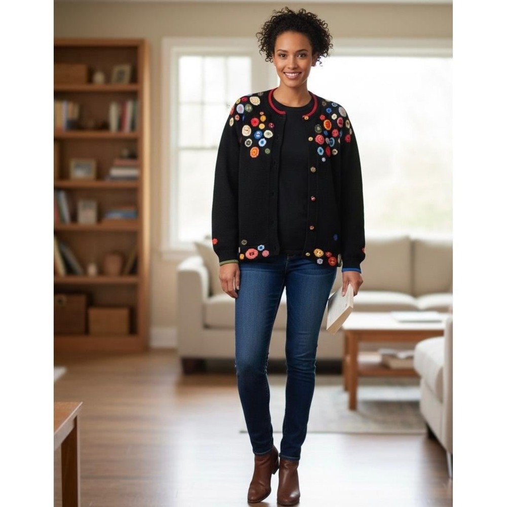 Christine Foley Cardigan Sweater Sz 2 Sewing Buttons Scissors